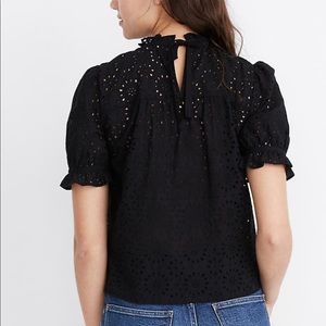 Madewell Embroidered Eyelet Ruffle-Neck Keyhole Top